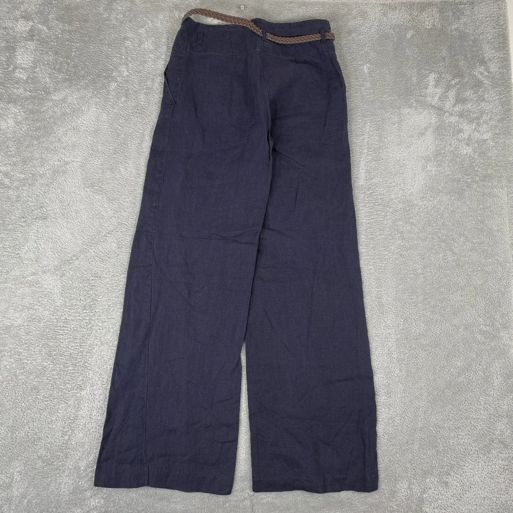 H&M Pants Womens 4 (26x29.5) Purple Linen Wide Leg Braided Belt Coastal Boho